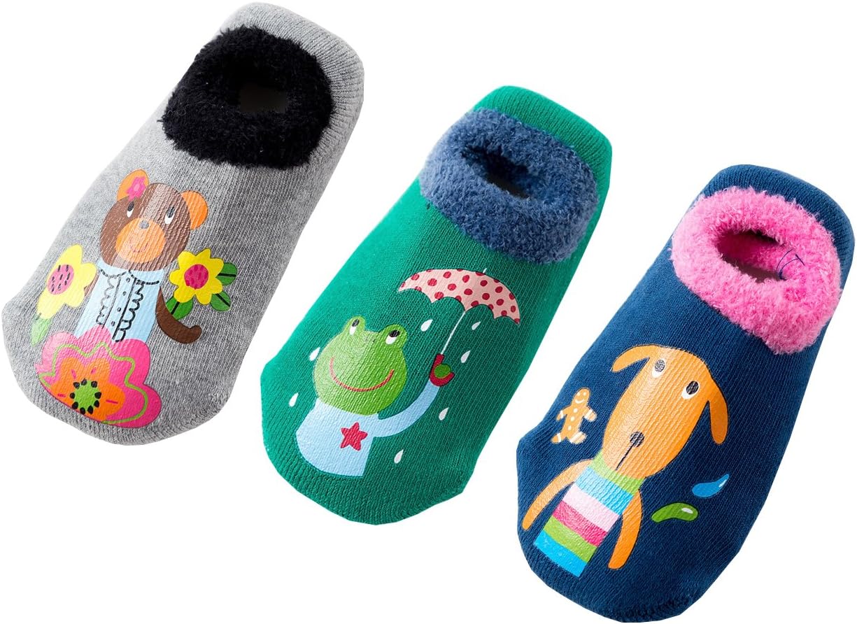Toddler Kids Cute Thick Warm Non-Slip Cozy Socks Winter (Pack of 3)