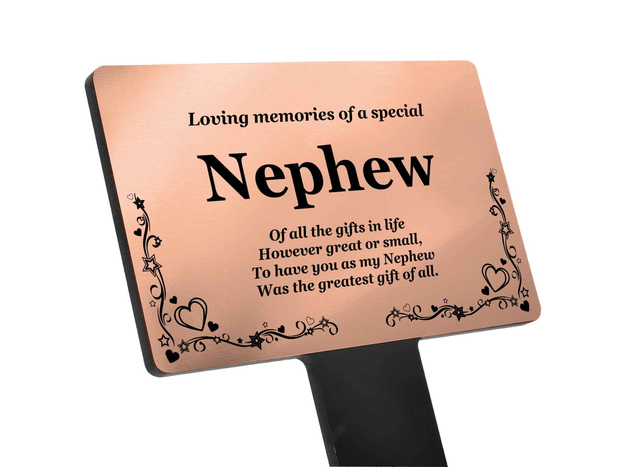 Nephew Memorial Stake - Engraved with poem (Gold/Silver/Copper or Black & White Plaque) Active (Copper)