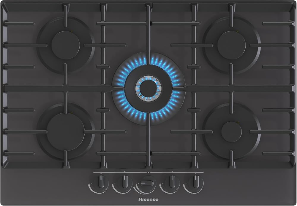 Hisense GG773B 75cm Gas Hob 5 Burners Built-In Tempered Glass Black