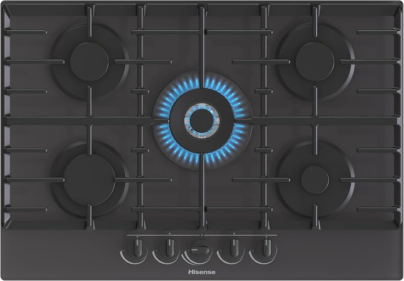 Hisense GG773B 75cm Gas Hob 5 Burners Built-In Tempered Glass Black