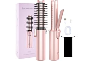 CAKKA Cordless Curling Iron Brush, 3-in-1 Travel Hair Curler Straightener Brush, 7000mAh Rechargeable Mini Curling Iron Tool, 4 Temperatures/Fast Heating/Anti-Scald/Anti-Frizz Hot Rollers