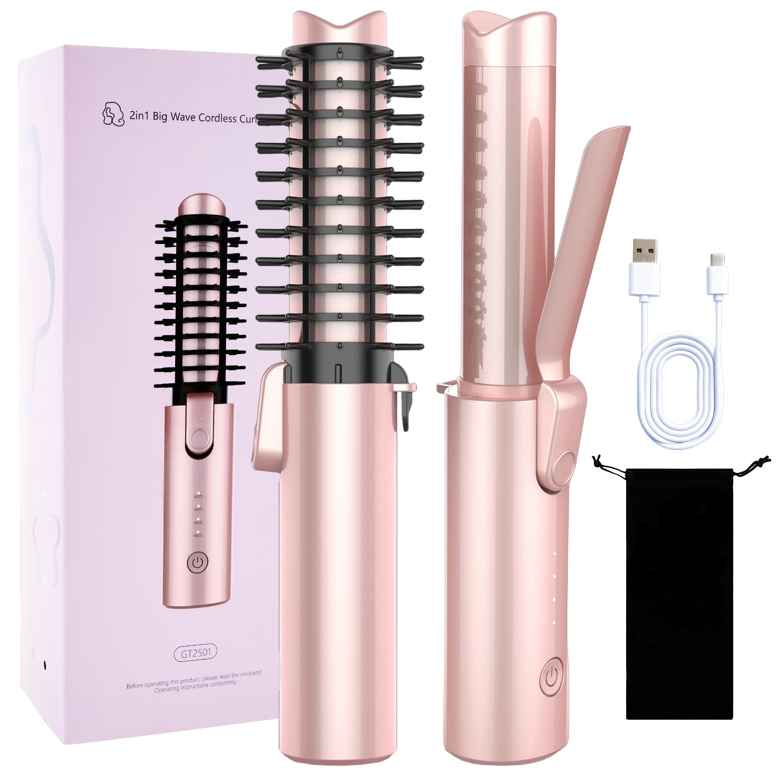 View 1 of ***FACTORY SEALED*** 
Cordless Curling Iron Brush, 3-in-1 Travel Hair Curler Straightener Brush, 7000mAh Rechargeable Mini Curling Iron Tool, 4 Temperatures/Fast Heating/Anti-Scald/Anti-Frizz Hot Rollers