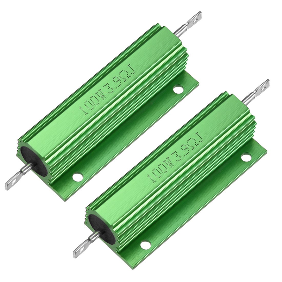 sourcingmap 2 Pcs Aluminum Case Resistor 100W 3.9 Ohm Wirewound Green for LED Replacement Converter 100W 3.9RJ