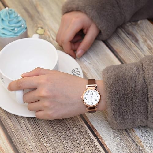 Top Plaza Womens Ladies Classic Simple Brown Leather Analog  display picture 1