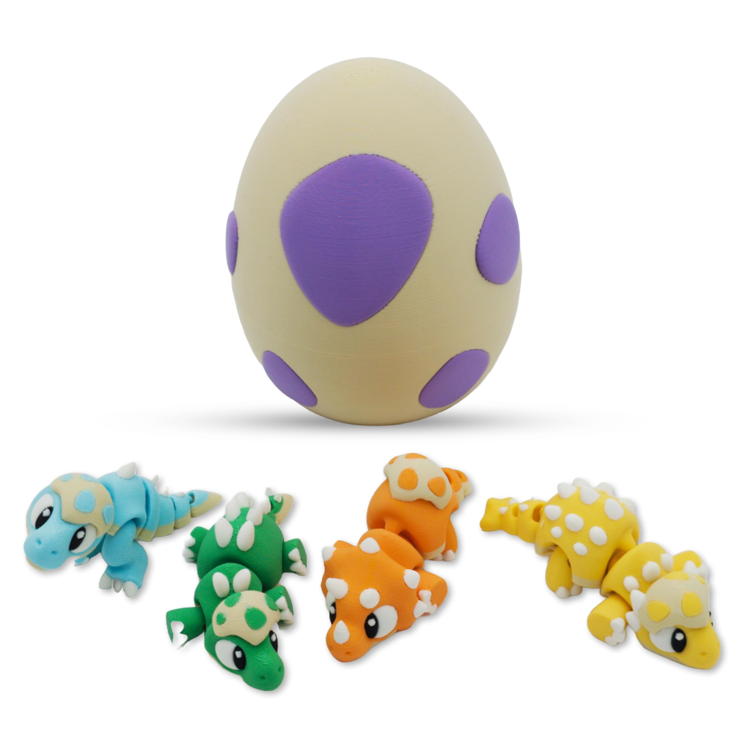 3D Printed Articulated Dinosaur Fidget Toy Set โ 4 Cute Dinos in Surprise Egg โ Sensory Stress, ADHD & Autism โ Collectible, Wiggly & Flexible โ Perfect for Gifting(Purple)