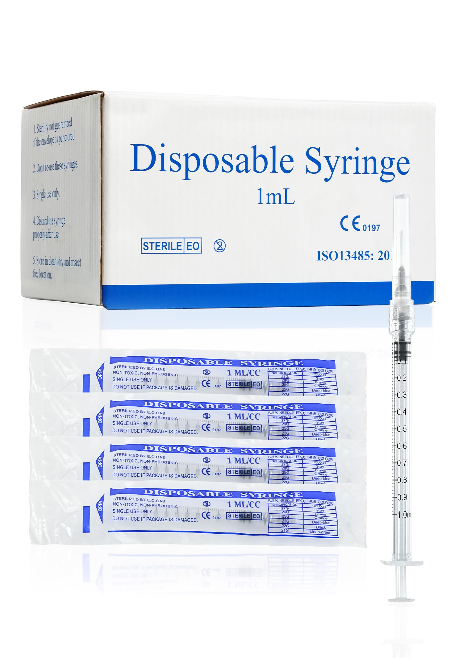 Photo 1 of 100 Pack 1ml 27G 0.5-Inch Luer Lock Science Lab Syringe, Individually Sealed for Labs, Liquid Measuring, and Dispensing