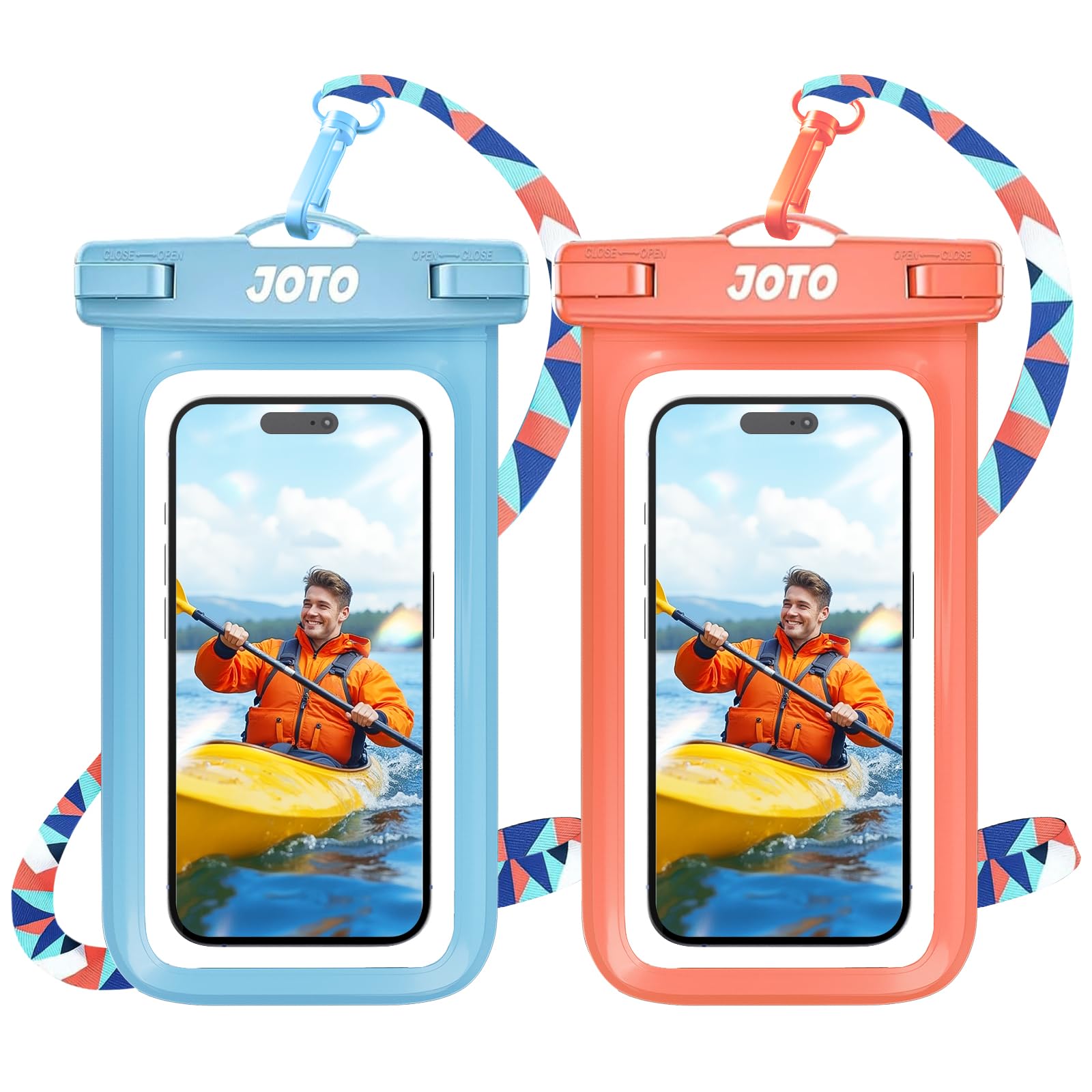 JOTO 2 Pack Waterproof Phone Pouch Case Up to 7", IPX8 Underwater Phone Case Cellphone Dry Bag for iPhone 17/Air 16 15 14 13 12 Pro Max Xs Max XR X 8 7 6S Plus SE/Galaxy S24 S23 S22 -Blue & Orange