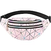 Bicfuiot Fanny Pack for Women 80s 90s Fashion Pink Holographic Waist Packs Waterproof Fanny Packs Sparkly Small Waist Bag Crossbody with Adjustable Belt Water Proof for Party Festival Trip