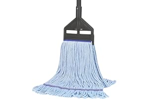 VOUBIEN Looped-End Commercial Industrial Cotton Mop for Floor Cleaning ,Heavy Duty String Wet Mops with Long Handle for Home,Garage,Office, Workshop, Warehouse Floor Cleaning (1 Industrial mop)