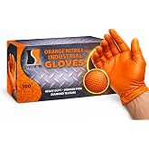 AroCare 8 Mil Orange Nitrile Gloves,3D Raised Diamond Texture-Latex &amp; Powder Free-Industrial, Mechanic