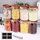 SAIOOL Stackable Kitchen Canisters Set of 8,High Borosilicate Glass Cylinder Airtight Food Storage, sort out the tea, flour, candies, grain easily and clearly