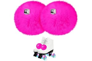 GUIFIER 2 PCS 8cm Roller Skate Pom Poms with Bells for Girls, Fluffy Faux Fur Pom Pom for Roller Skates, Tie on Roller Skate Pompoms Puff Balls with Shoelace, Quad Roller Skate Accessories (Hot Pink)