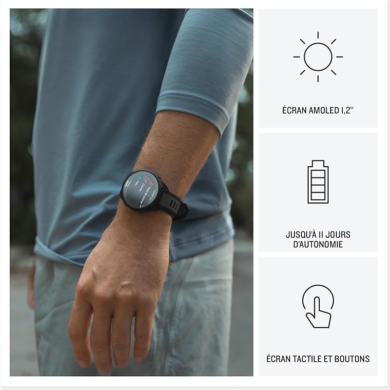 Forerunner 165, Montre GPS connectée de Running, Noir/Gris, 43mm