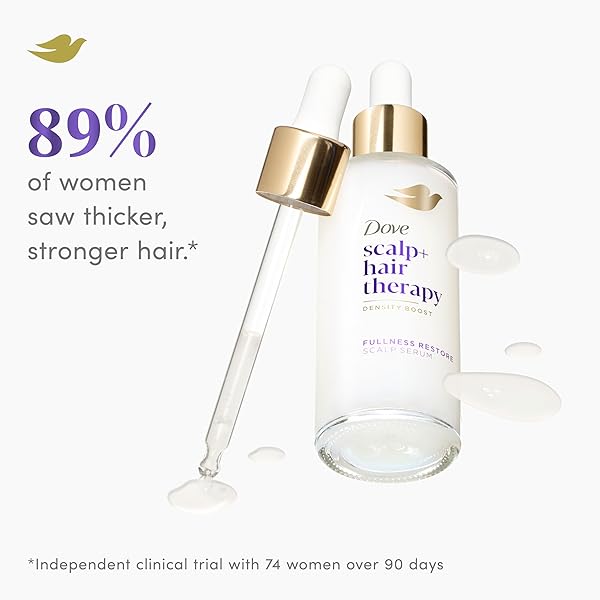 DOVE SCALP + HAIR THERAPY DENSITY BOOST SERUM FULLNESS RESTORE VISIBLY THICKER HAIR IN AS SOON AS 30 DAYS, HYDRATING & FAST-ABSORBING, INSTANTLY RELIEVES DRY SCALP 2 FL OZ