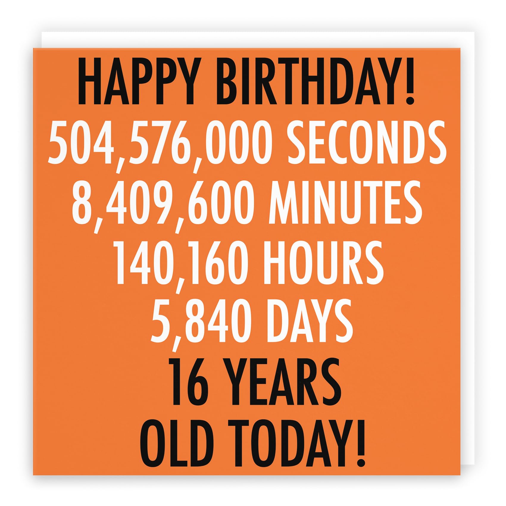 Hunts England - Large Funny 16th Birthday Card - 16 Years Old Today! - Urban Colour Collection - Large - 210 x 210 mm - Fun Card - Age 16