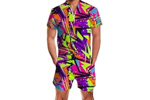 RAISEVERN Mens Romper Zipper Jumpsuit Male Shorts Sleeve One Piece Overalls Bro Outfits