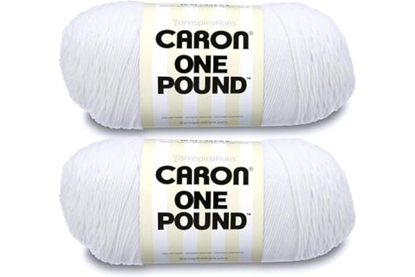 Caron One Pound White Yarn - 2 Pack of 454g/16oz - Acrylic - 4 Medium (Worsted) - 812 Yards - Knitting/Crochet