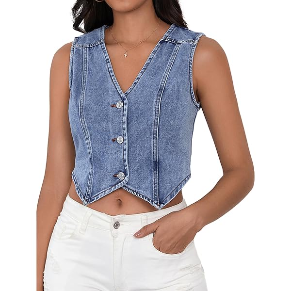 Amazon.com: Seyurigaoka Womens Denim Vest Sleeveless Square