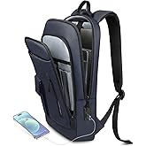 Slim Backpack for Men Women, 15.6 Inch Business Laptop Backpack with USB Charging Port, Lightweight Anti-theft Travel Computer Backpacks,Water-resistant Casual Daypack Bag for College Work Daily-Blue