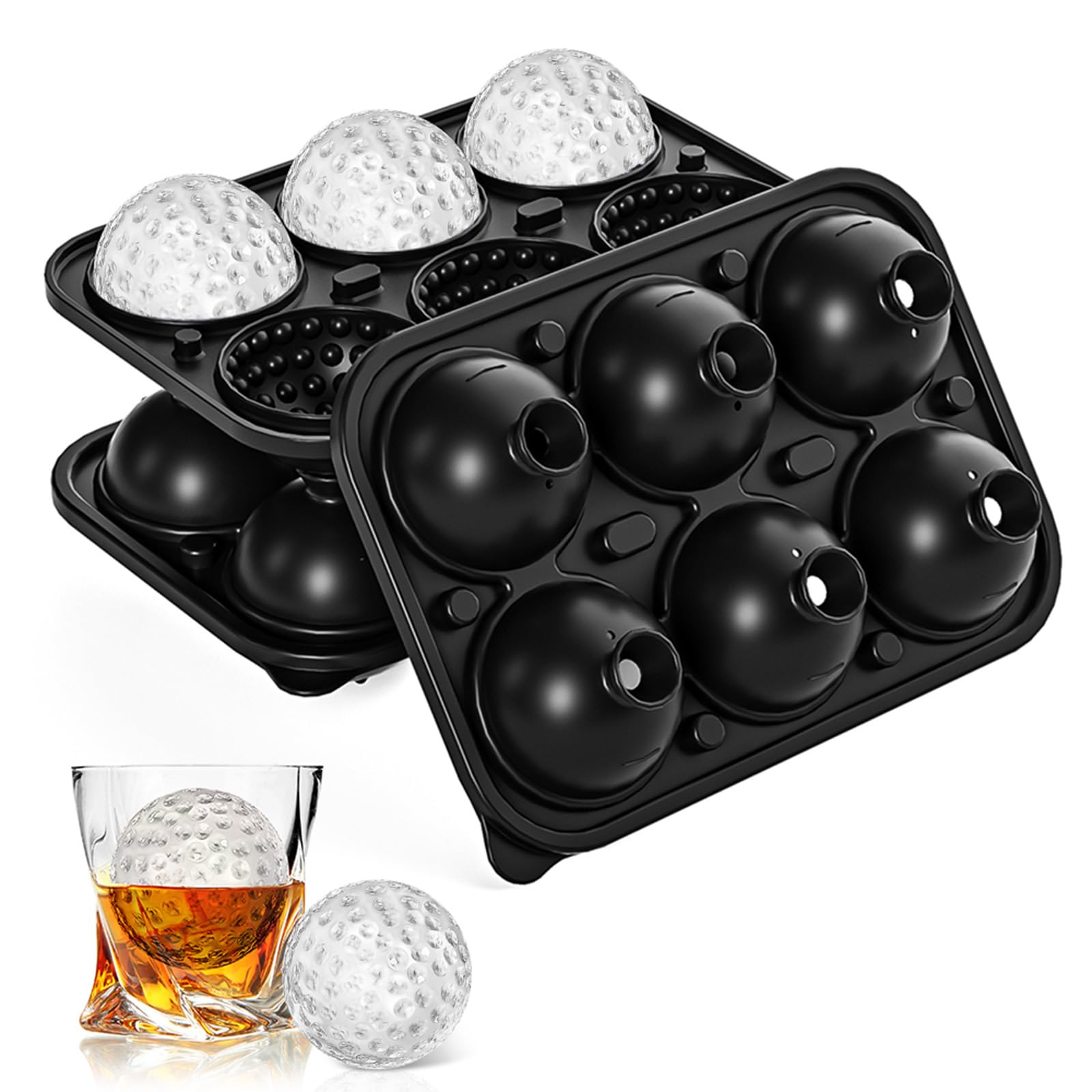Photo 1 of 2 Pack Golf Ball Ice Cube Mold 2.1 Inch Large Golf Ball Silicone Ice Molds Fun Shapes Craft Sphere Ice Molds Novelty Christmas Gifts for Men Women Cocktails, Bourbon, Brandy, Whiskey (2, Golf Ball)