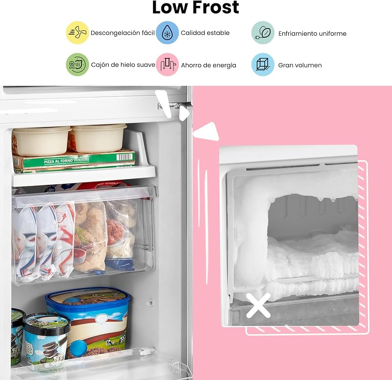 Comfee' rcb169dk2(e) geladeira com freezer/altura 150 cm/low frost/temperatura ajustável da geladeira/luz led/195 kwh/ano/geladeira 115l/freezer 59l/preto