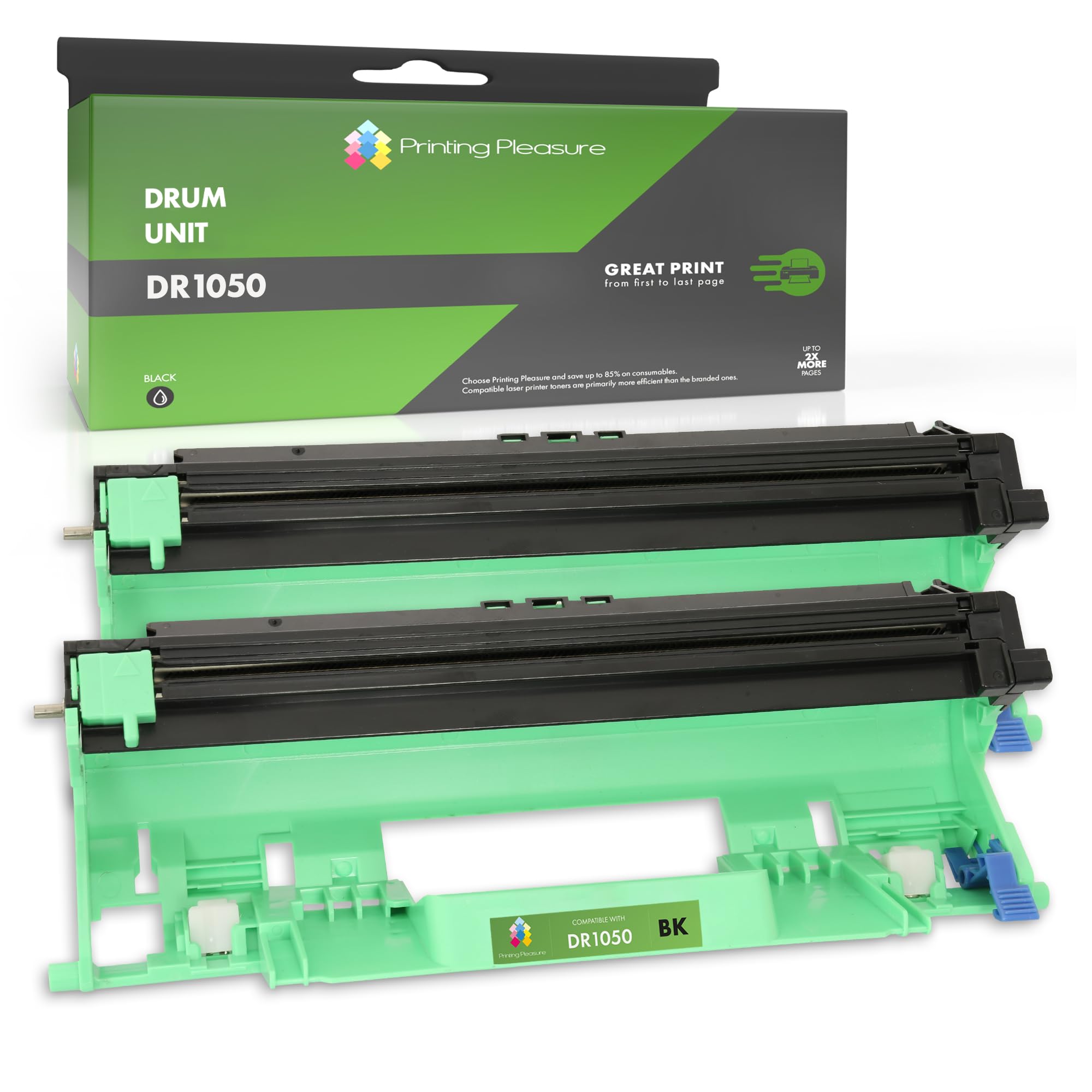 Printing Pleasure 2 Laser Drum Units compatible with Brother DCP-1510, 1510E, 1512, 1512E, 1610W, 1612W, HL-1110, 1110E, 1112, 1112E, 1210W, 1212W, MFC-1810, 1810E, 1910W | DR1050