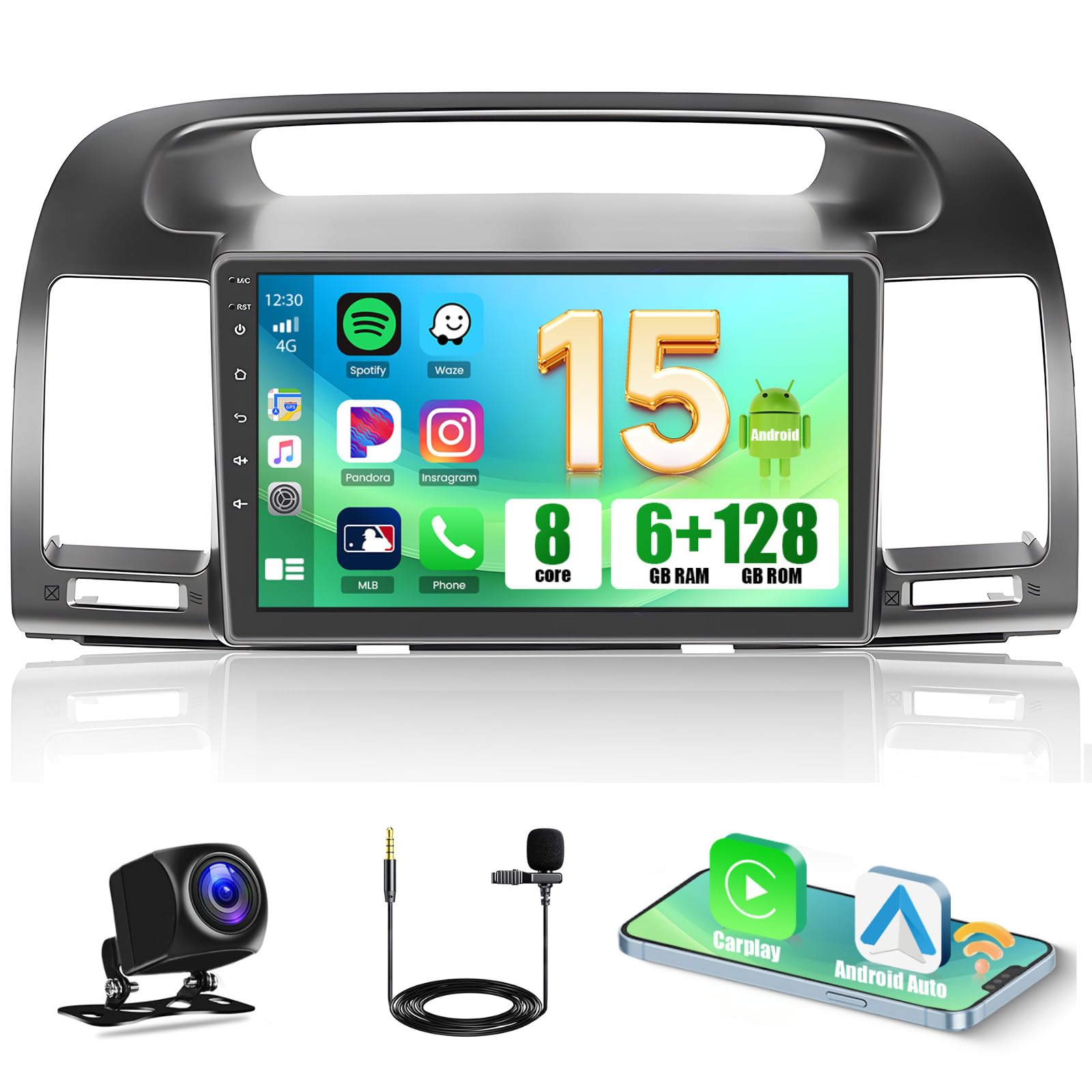 Photo 1 of [8-Core 6+128G] for Toyota Camry 2001-2006 Android 15 Car Stereo, Hikity 9‘’ Touchscreen Radio Wireless Carplay Android Auto Bluetooth 5G WiF GPS 32EQ/DSP/FM/RDS 1280P SWC Backup Cam