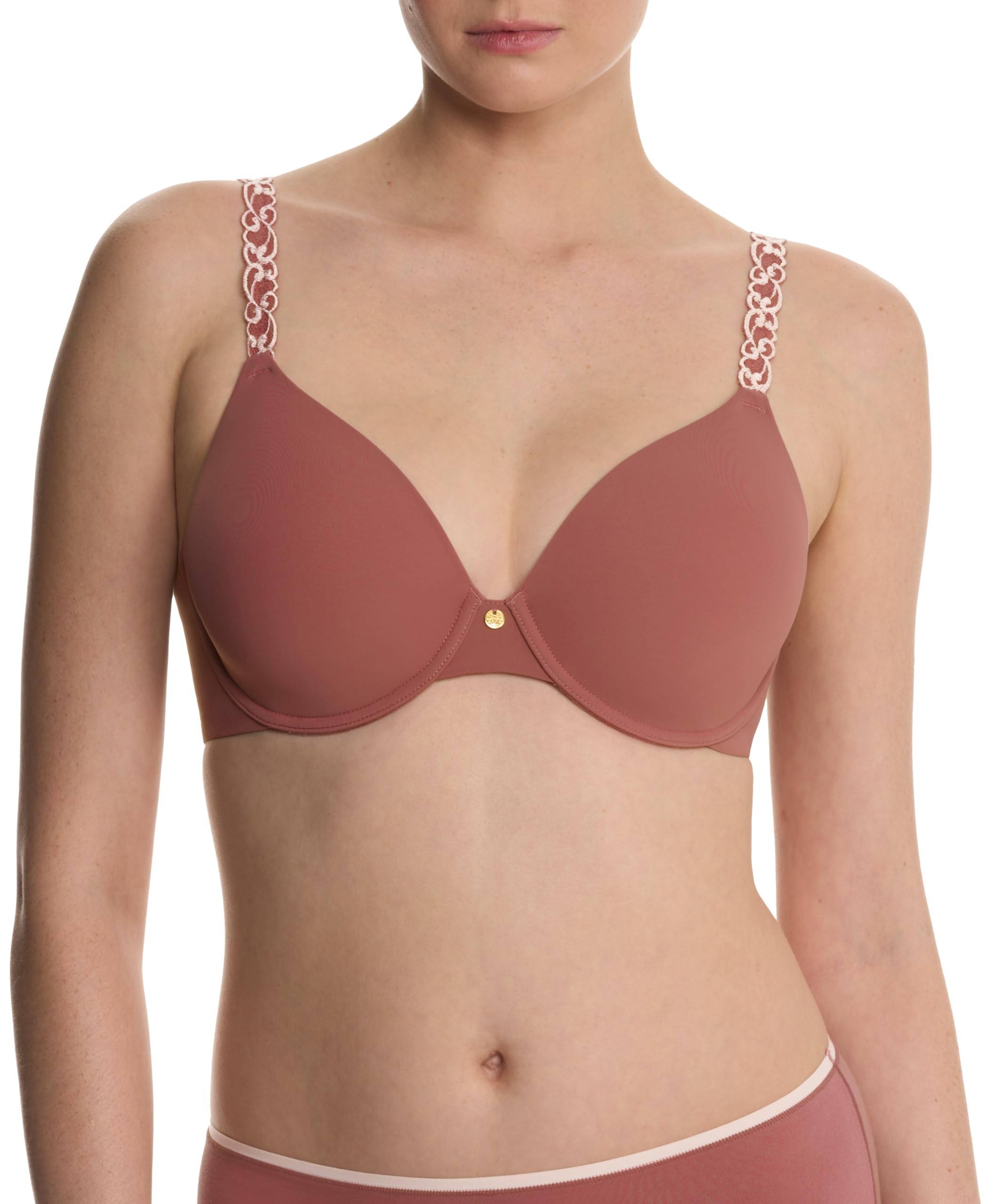 Natori Women’s Pure Luxe Shaping Plunge Underwire T-Shirt Bra 732080, Nostalgia Rose/Peach Whip, 34DDD