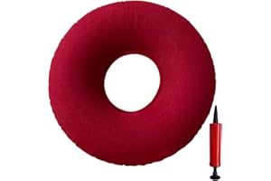 Shineyid Donut Pillow for Tailbone Pain, Inflatable Donut Cushion Seat with A Pump, Hemorrhoid Seat Cushion, Round Wheelchairs Seat Cushion for Office Chair, Car or Home (15" Red)