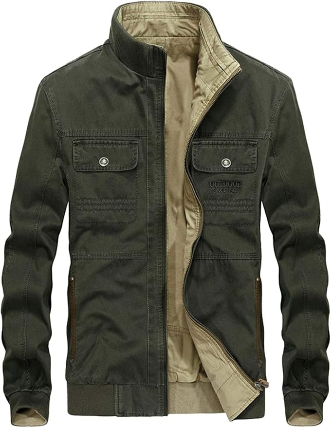 Men's Casual Stand Collar Full Zip Lightweight Reversible Bomber