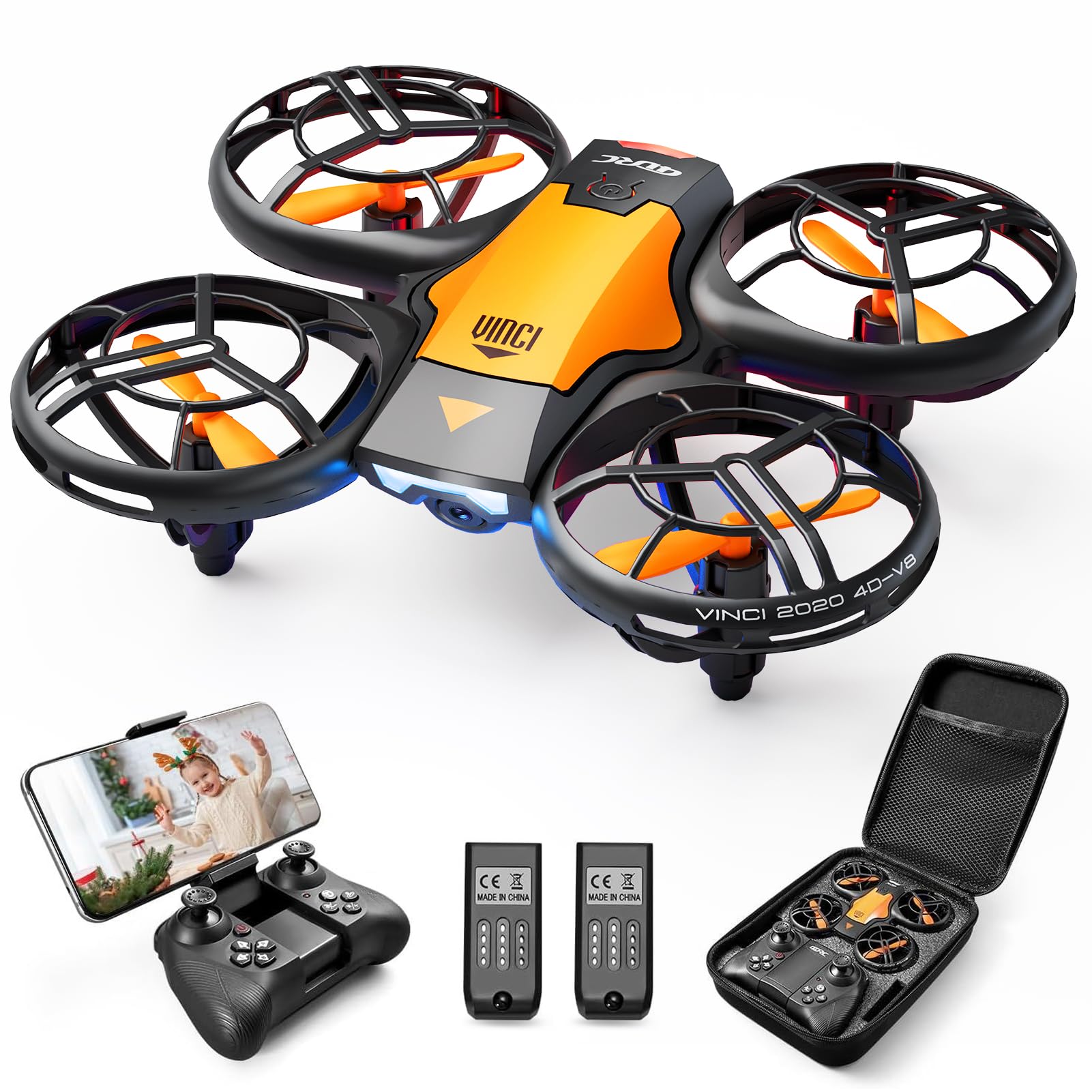 4DRC Mini Drone With 720P HD Camera For Kids, FPV 2.4G WiFi, Upgraded Propeller Guard, 3D Flip, Combat Mode, Induction Of Gravity, Altitude Hold, Headless Mode, One Key Take-Off/Landing, Toy Gift