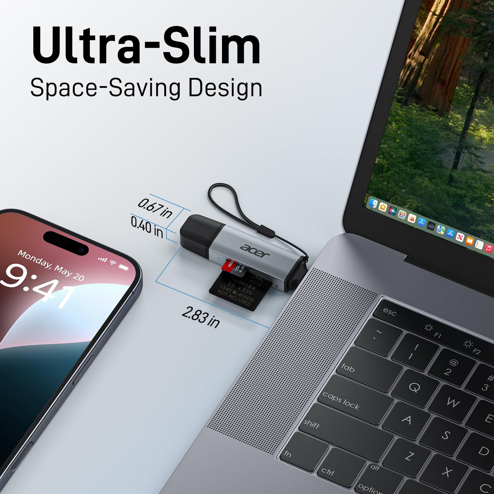 acer SD Card Reader USB C, Dual Slots USB 3.0 Type C to Micro SD Card Adapter, Memory Card Reader for MicroSD, SDHC, SDXC, Compatible with Laptop, PC, iPhone16/15, MacBook Pro/Air, iPad Pro, Android