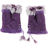FakeFace Winter Warm Fingerless Faux Suede Fur Driving Glove Mitten for Women Girl Handwear