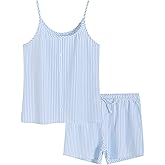 Latuza Women's Seersucker Pajamas Set Cotton Cami Top Shorts Pj Lounge Set