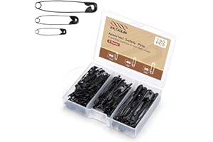 XKDOUS Safety Pins - 150 Pcs Assorted Sizes Black Pins Bulk - Small & Large Heavy Duty for Clothes, Sewing, Craft