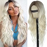 BEAUTIFA Platinum Blonde Wig for Women, Long Blonde Wavy Wig Middle Part 26 Inch Natural Looking Heat Resistant Synthetic Wigs for Daily Party Use