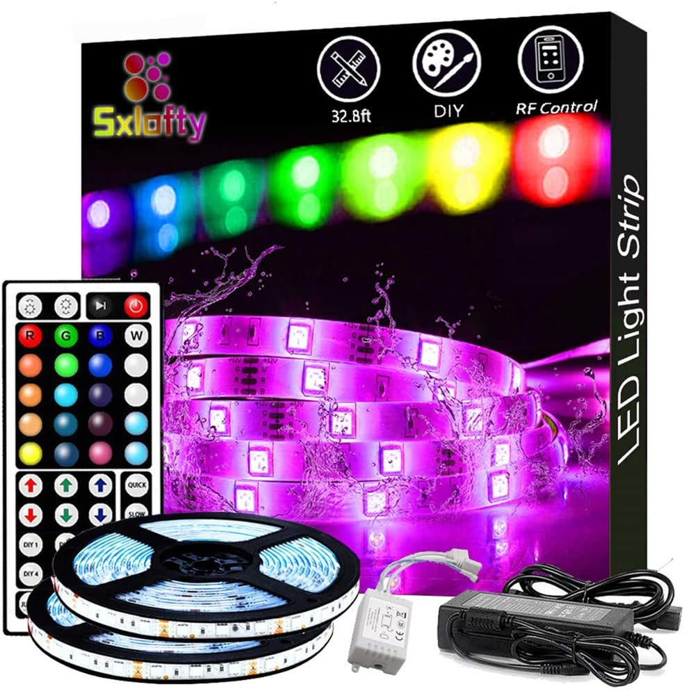 Led Strip Lights, 32.8ft Led Light Strip SMD2835 600LEDs Waterproof Strip Lights Colorful Self-Sticking LED Strips Kit with 44 Key,Suitable for Bar Home Decoration