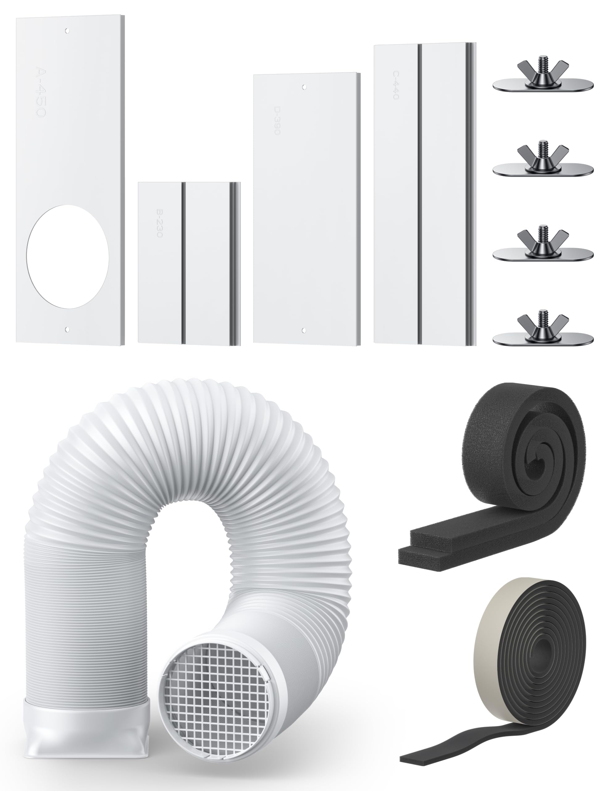 Photo 1 of Dreo Adjustable Portable Air Conditioner Window Vent Kit with 4.9 Inch Exhaust Duct, Upgraded Seamless Window Panel Kit for Sliding Windows, Doors