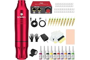 Mokohoa Tatoo Machine Kit, Tattoo Pen kit, Tattoo Supplies Kit with Ink, Cartridge Needles, Practice Sheet, Rubber Gloves (Rose Red)