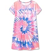 Tebbis Teen/Little Girls Nightgown – Summer Short Sleeves Sleepwear Trendy Tie Dye Spiral Nightdress Pajama Size 6-16