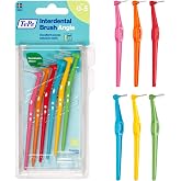 TePe Angled Brush, Multipack, 6 Pk, Ergonomic Handle for Precise Reach | Reusable gentle interdental brushes. Color-coded sizes clean tooth gaps, braces &amp; implants to support better gum health.