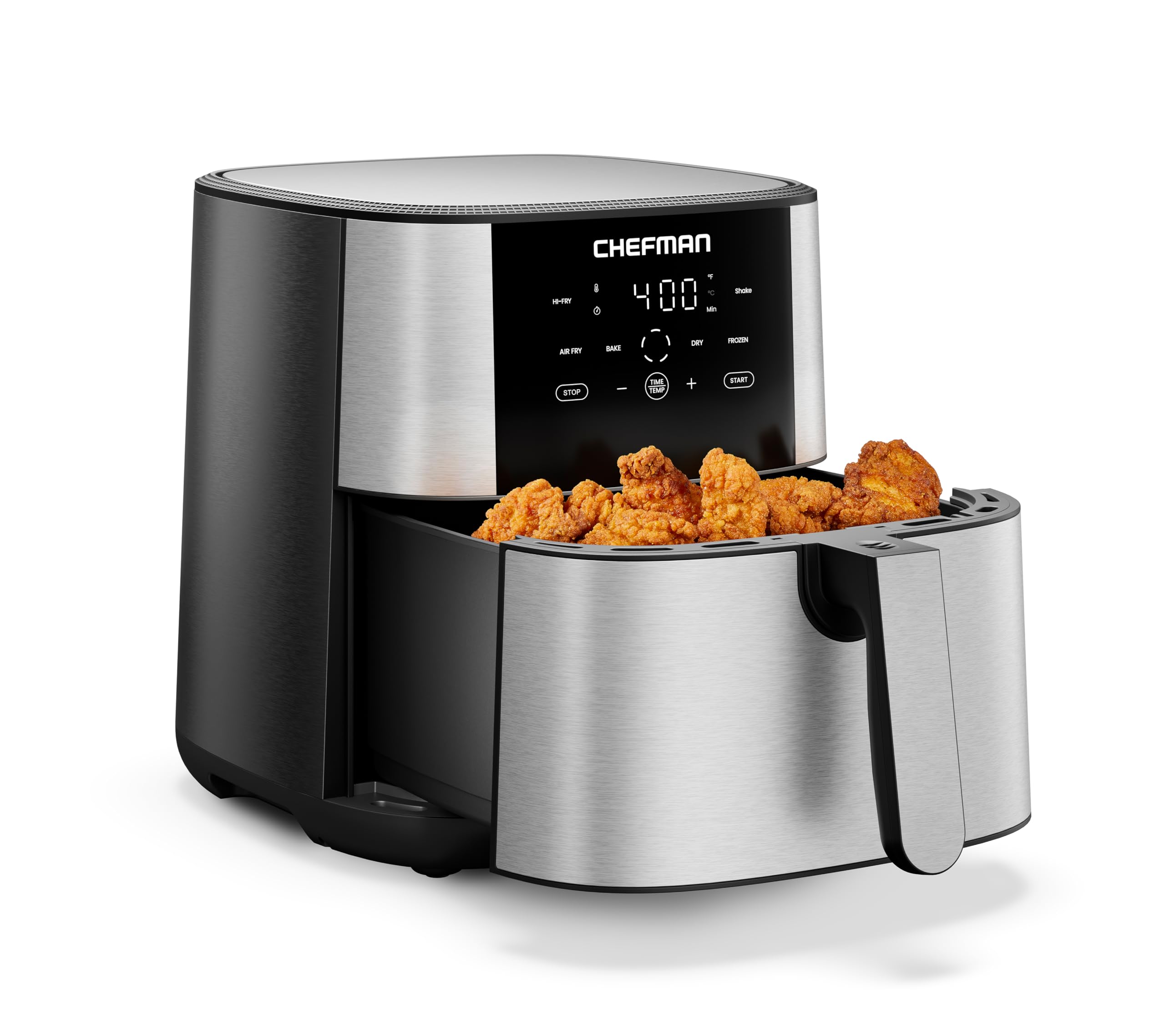 Chefman Air Fryer 8 Qt | TurboFry® 4-in-1 with 450°F Hi-Fry Option for Crispier Results | Bake, Dehydrate, Frozen | XL Nonstick Dishwasher-Safe Basket | Stainless Steel