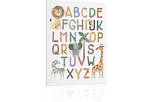 HLJ ART ABC Poster Nursery Wall Decor: Boho Alphabet Art for Classroom Wall, Safari Animal Kids Wall Art, ABC Letters Print Picture Framed Poster for Nursery Decor 12" x 16"