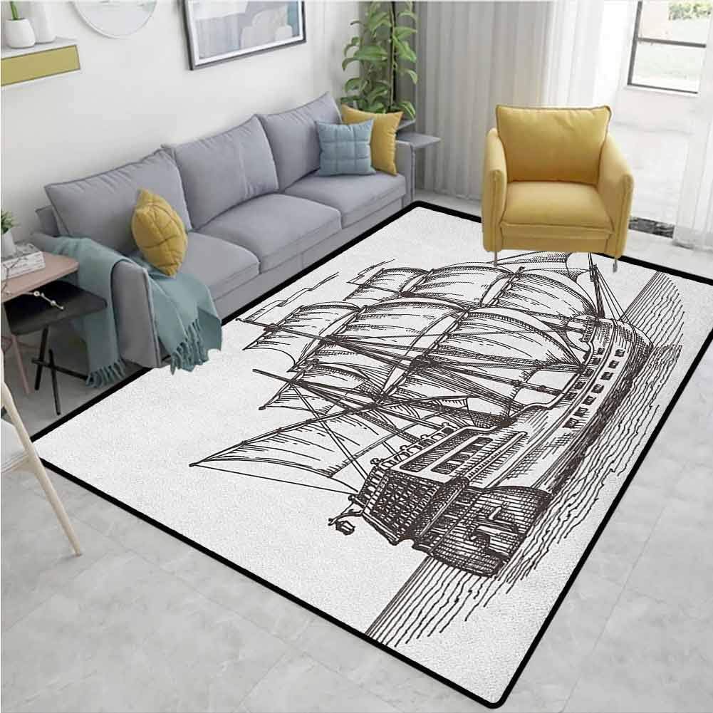 YucouHome Pirate Ship Print Area Rug Underlay, Old Retro