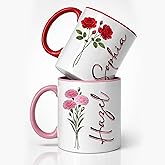 Personalized Birth Flower Name Coffee Mug, Custom Ceramic Cup 11oz 15oz, Floral Gift for Women Mom Grandma Sister Friend, Custom Tea or Coffee Cup With Name Birthday Keepsake, Taza Personalizada Mujer