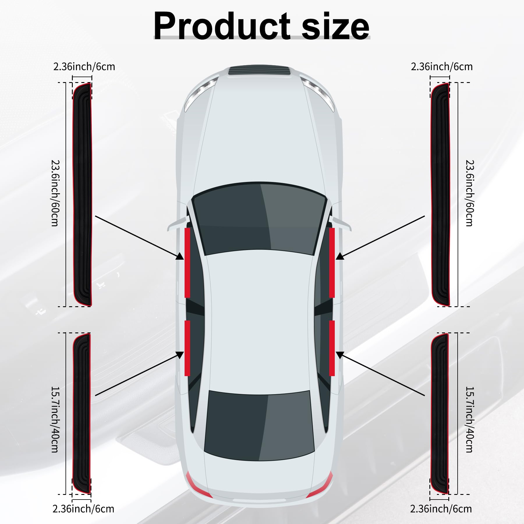 SINGARO Car Door Threshold Protection, 4PCS Door Edge Step Dust Shield Cover, Door Width 23.6x2.36inch Car/SUV Universal Rubber Scratch Resistant Exterior Accessories (Red borde)