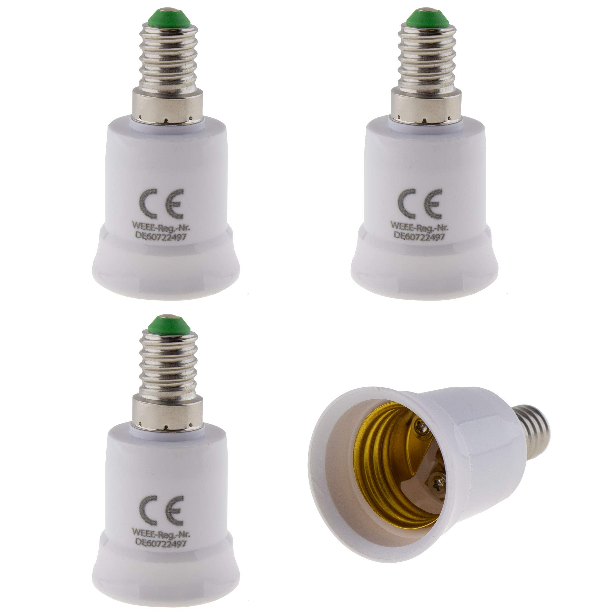 Set of 4 E14 Socket to E27 Socket Lamp Socket Adaptor; Lamp Adaptor for LED Halogen and Energy-Saving Bulbs