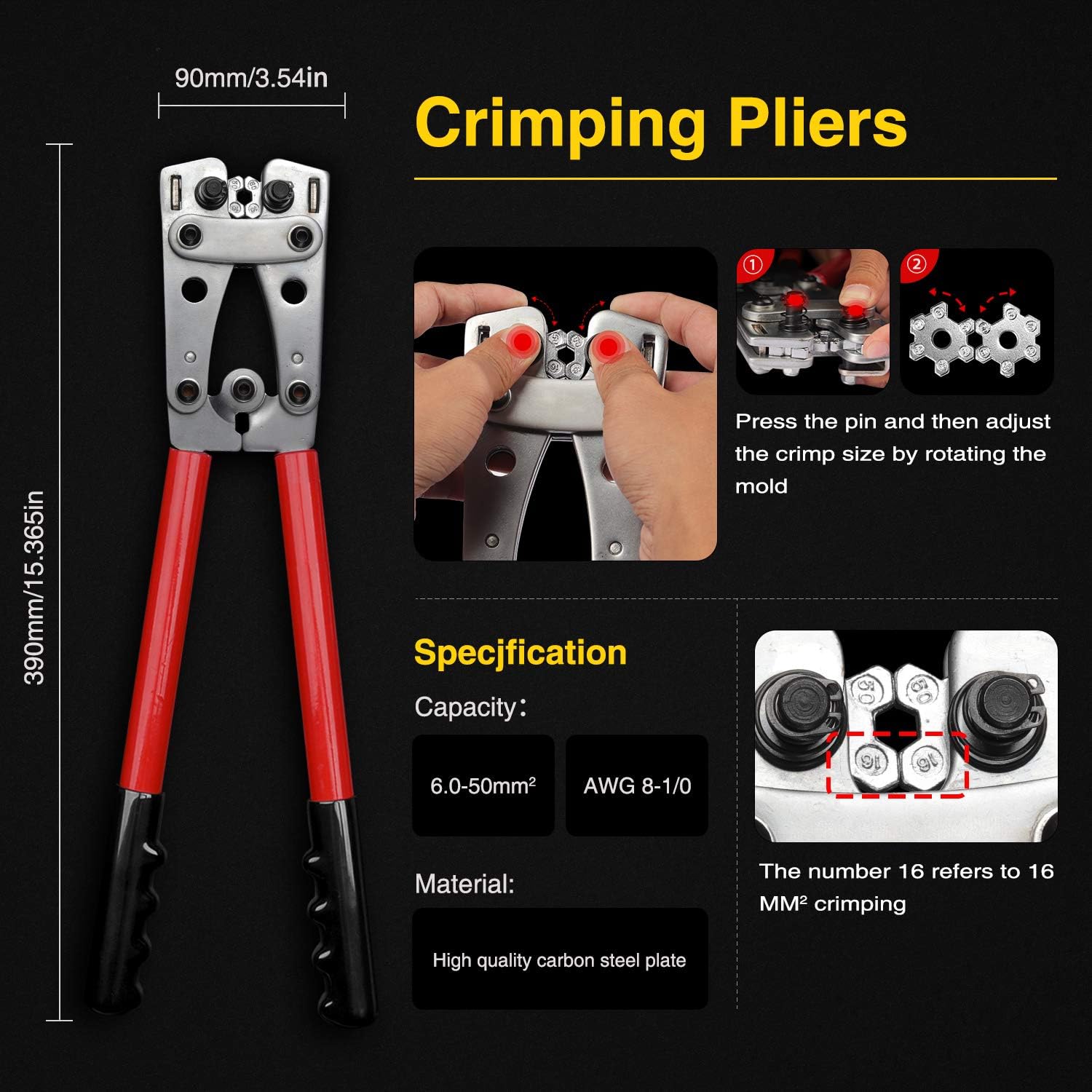 SOMELINE Wire Terminal Crimping Tool Wire Cable Cutting Cable Cutters Electrician Connector Hand Plier Crimping Portable 6-50mm² (10 - Image 4