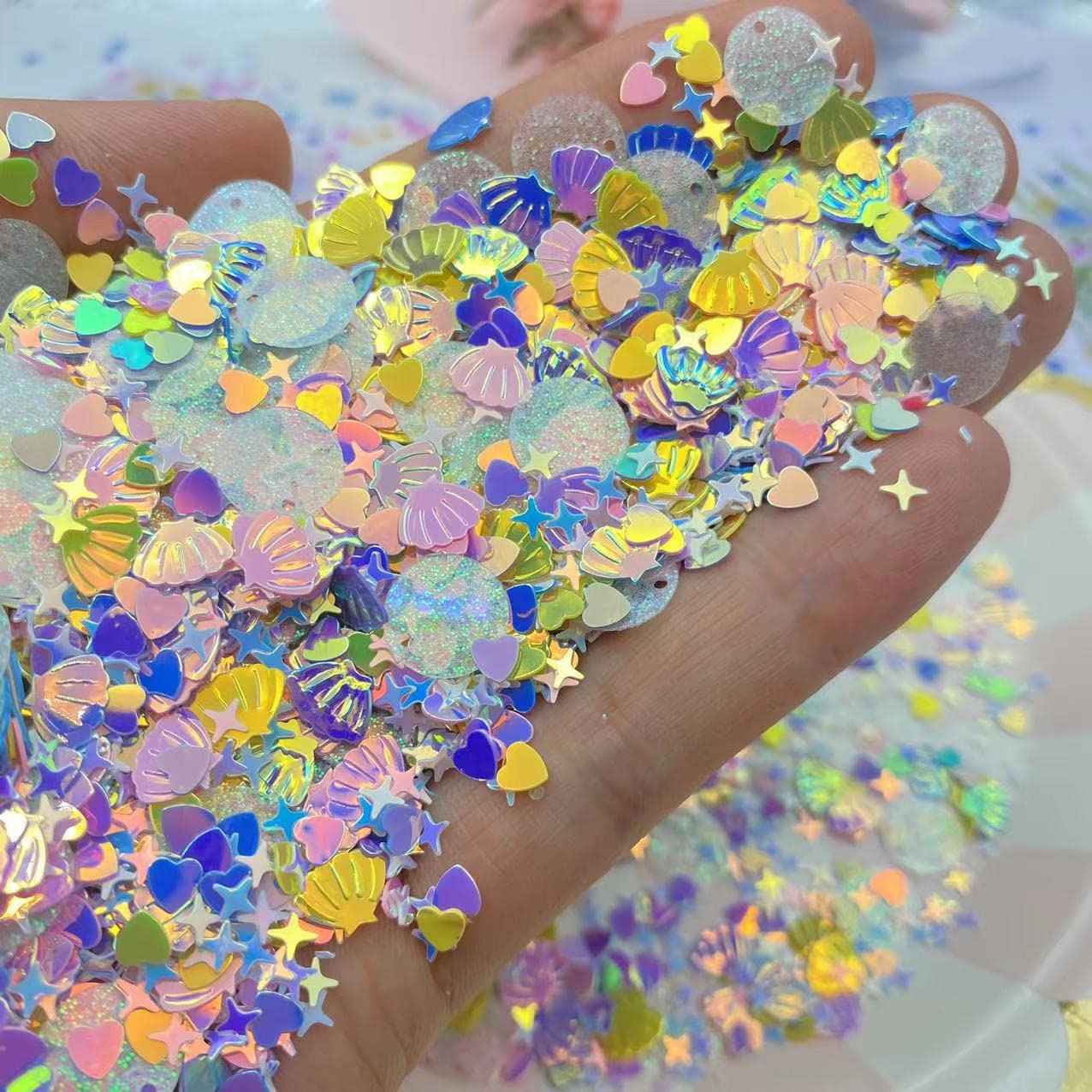 Photo 1 of 2000 Pieces Mermaid Seashell Glitter PVC Table Confetti for Wedding Birthday Party Decoration, Bridal Shower, Valentines Celebrations (Mixed Color)