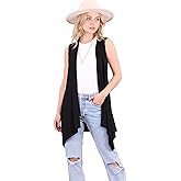 Popana Long Sleeveless Cardigan for Women – Draped Open Front, Asymmetric Hem Long Sweater Vest